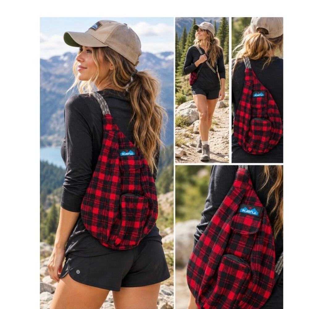 Kavu Rope Bag Sling Red/Black Lumberjack Plaid Outlander Fall Cozy Cabin Core